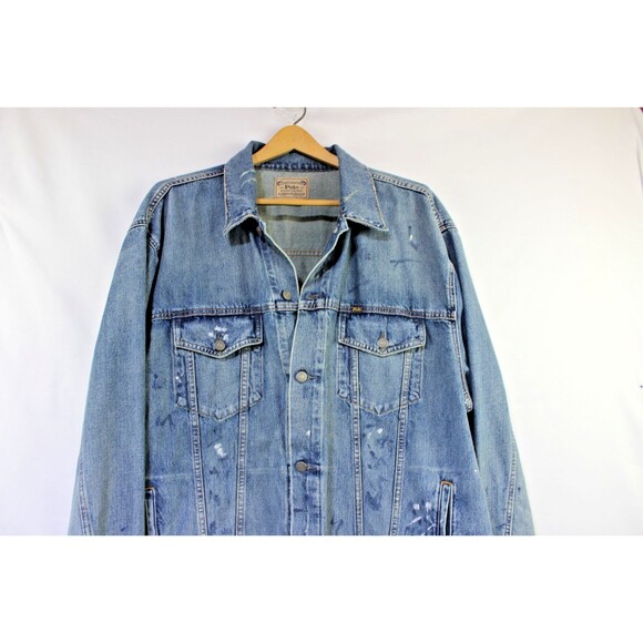 NWT Polo Ralph Lauren 3XLT Paint Splatter Rugged Trucker Denim Jean Jacket - Picture 11 of 12